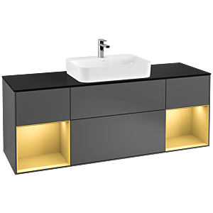 Villeroy et Boch Finion Villeroy et Boch G452HFGK 160cm, plaque de finition noir mat, Emotion, étagères laqué or mat, anthracite mat