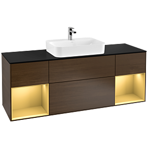 Villeroy and Boch Finion Villeroy and Boch Finion G452HFGN 160cm, cover plate black matt, Emotion, shelves gold matt lacquer, Walnut veneer