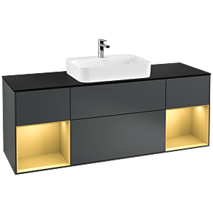 Villeroy et Boch Finion Villeroy et Boch G452HFHG 160cm, plaque de finition noir mat, Emotion, étagères laqué or mat, Midnight Blue Matt Lacquer