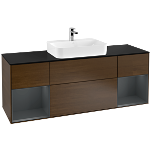 Villeroy et Boch Finion Villeroy et Boch G452HGGN 160cm, plaque de finition noire mate, Emotion, étagères laqué mat minuit, placage noyer