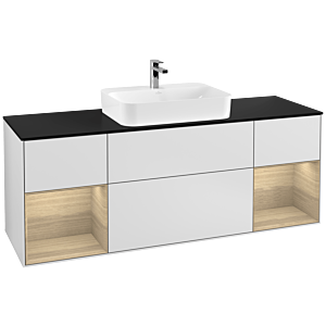 Villeroy und Boch Finion Waschtischunterschrank G452PCMT 160cm, Abdeckplatte black matt, Emotion, Regale Oak Veneer, White matt lacquer