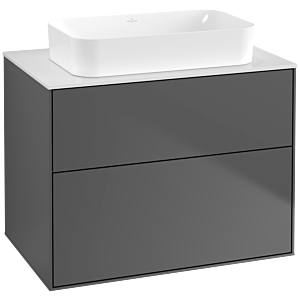 Villeroy und Boch Finion Waschtischunterschrank G63100GK 80x60,3x50,1mm, Wandbeleuchtung, Glass White Matt, Anthracite matt
