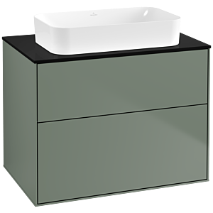 Villeroy und Boch Finion Waschtischunterschrank G63200GM 80x60,3x50,1mm, Wandbeleuchtung, Glass Black Matt, Olive Matt Lacquer