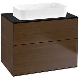 Villeroy und Boch Finion Waschtischunterschrank G63200GN 80x60,3x50,1mm, Wandbeleuchtung, Glass Black Matt, Walnut veneer