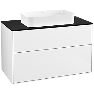 Villeroy und Boch Finion Waschtischunterschrank G64200GF 100x60,3x50,1mm, Wandbeleuchtung, Glass Black Matt, Glossy white lacquer