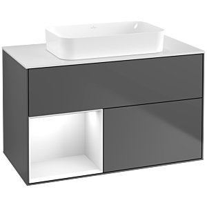 Villeroy et Boch Finion Villeroy et Boch G651GFGK 100x60.3x50.1cm, étagère à gauche laqué blanc brillant, anthracite mat