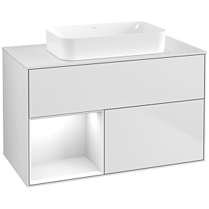 Villeroy und Boch Finion Waschtischunterschrank G651GFMT 100x60,3x50,1cm, Regal links Glossy white lacquer, White matt lacquer