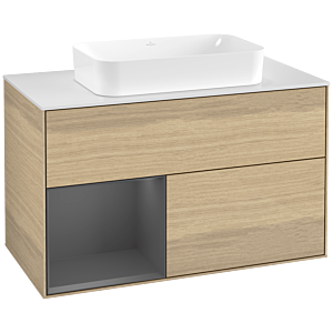 Villeroy und Boch Finion Waschtischunterschrank G651GKPC 100x60,3x50,1cm, Regal links Anthracite matt, Oak Veneer