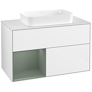 Villeroy und Boch Finion Waschtischunterschrank G651GMGF 100x60,3x50,1cm, Regal links Olive Matt Lacquer, Glossy white lacquer