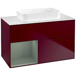 Villeroy und Boch Finion Waschtischunterschrank G651GMHB 100x60,3x50,1cm, Regal links Olive Matt Lacquer, Peony Matt