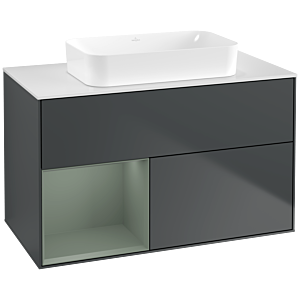 Villeroy und Boch Finion Waschtischunterschrank G651GMHG 100x60,3x50,1cm, Regal links Olive Matt Lacquer, Midnight Blue Matt Lacquer