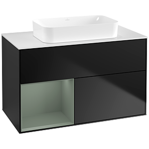 Villeroy und Boch Finion Waschtischunterschrank G651GMPD 100x60,3x50,1cm, Regal links Olive Matt Lacquer, Black matt lacquer
