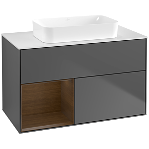 Villeroy und Boch Finion Waschtischunterschrank G651GNGK 100x60,3x50,1cm, Regal links Walnut veneer, Anthracite matt