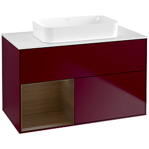 Villeroy und Boch Finion Waschtischunterschrank G651GNHB 100x60,3x50,1cm, Regal links Walnut veneer, Peony Matt