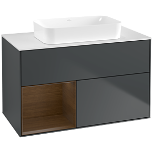 Villeroy und Boch Finion Waschtischunterschrank G651GNHG 100x60,3x50,1cm, Regal links Walnut veneer, Midnight Blue Matt Lacquer