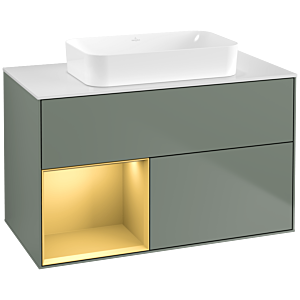 Villeroy und Boch Finion Waschtischunterschrank G651HFGM 100x60,3x50,1cm, Regal links Gold matt, Olive Matt Lacquer