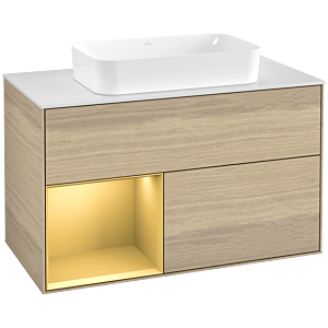 Villeroy und Boch Finion Waschtischunterschrank G651HFPC 100x60,3x50,1cm, Regal links Gold matt, Oak Veneer