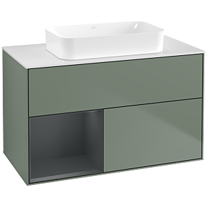 Villeroy und Boch Finion Waschtischunterschrank G651HGGM 100x60,3x50,1cm, Regal links Midnight Blue Matt Lacquer, Olive Matt Lacquer