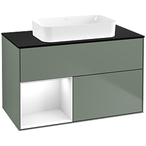 Villeroy und Boch Finion Waschtischunterschrank G652GFGM 100x60,3x50,1cm, Regal links Glossy white lacquer, Olive Matt Lacquer