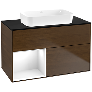 Villeroy et Boch Finion Villeroy et Boch G652GFGN 100x60.3x50.1cm, étagère gauche laqué blanc brillant, placage noyer