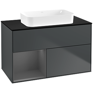 Villeroy und Boch Finion Waschtischunterschrank G652GKHG 100x60,3x50,1cm, Regal links Anthracite matt, Midnight Blue Matt Lacquer