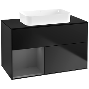 Villeroy et Boch Finion Villeroy et Boch G652GKPD 100x60,3x50,1cm, étagère gauche anthracite mat, laqué noir mat
