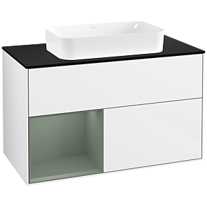 Villeroy und Boch Finion Waschtischunterschrank G652GMGF 100x60,3x50,1cm, Regal links Olive Matt Lacquer, Glossy white lacquer
