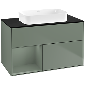 Villeroy und Boch Finion Waschtischunterschrank G652GMGM 100x60,3x50,1cm, Regal links Olive Matt Lacquer, Olive Matt Lacquer