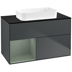 Villeroy und Boch Finion Waschtischunterschrank G652GMHG 100x60,3x50,1cm, Regal links Olive Matt Lacquer, Midnight Blue Matt Lacquer
