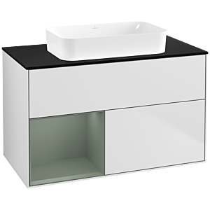 Villeroy und Boch Finion Waschtischunterschrank G652GMMT 100x60,3x50,1cm, Regal links Olive Matt Lacquer, White matt lacquer