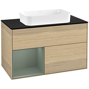 Villeroy und Boch Finion Waschtischunterschrank G652GMPC 100x60,3x50,1cm, Regal links Olive Matt Lacquer, Oak Veneer