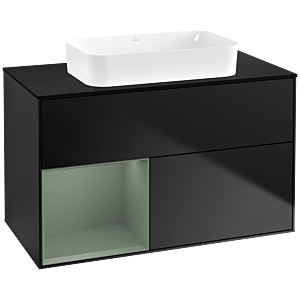 Villeroy und Boch Finion Waschtischunterschrank G652GMPD 100x60,3x50,1cm, Regal links Olive Matt Lacquer, Black matt lacquer