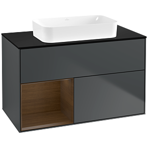 Villeroy und Boch Finion Waschtischunterschrank G652GNHG 100x60,3x50,1cm, Regal links Walnut veneer, Midnight Blue Matt Lacquer