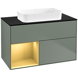 Villeroy und Boch Finion Waschtischunterschrank G652HFGM 100x60,3x50,1cm, Regal links Gold matt, Olive Matt Lacquer