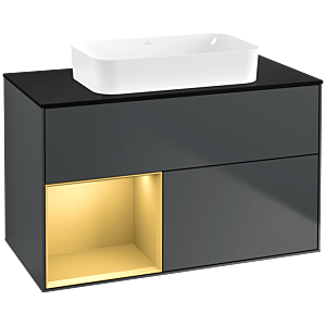 Villeroy und Boch Finion Waschtischunterschrank G652HFHG 100x60,3x50,1cm, Regal links Gold matt, Midnight Blue Matt Lacquer