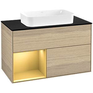 Villeroy und Boch Finion Waschtischunterschrank G652HFPC 100x60,3x50,1cm, Regal links Gold matt, Oak Veneer