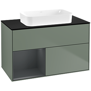 Villeroy und Boch Finion Waschtischunterschrank G652HGGM 100x60,3x50,1cm, Regal links Midnight Blue Matt Lacquer, Olive Matt Lacquer