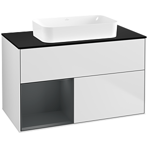 Villeroy und Boch Finion Waschtischunterschrank G652HGMT 100x60,3x50,1cm, Regal links Midnight Blue Matt Lacquer, White matt lacquer