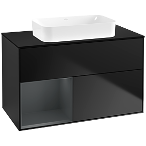 Villeroy und Boch Finion Waschtischunterschrank G652HGPD 100x60,3x50,1cm, Regal links Midnight Blue Matt Lacquer, Black matt lacquer