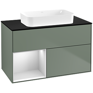 Villeroy und Boch Finion Waschtischunterschrank G652MTGM 100x60,3x50,1cm, Regal links White matt lacquer, Olive Matt Lacquer