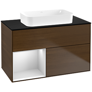 Villeroy und Boch Finion Waschtischunterschrank G652MTGN 100x60,3x50,1cm, Regal links White matt lacquer, Walnut veneer