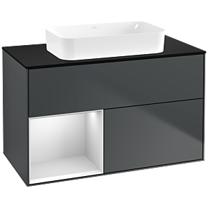 Villeroy und Boch Finion Waschtischunterschrank G652MTHG 100x60,3x50,1cm, Regal links White matt lacquer, Midnight Blue Matt Lacquer