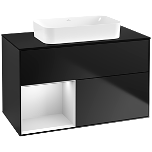 Villeroy und Boch Finion Waschtischunterschrank G652MTPD 100x60,3x50,1cm, Regal links White matt lacquer, Black matt lacquer