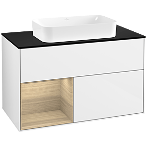 Villeroy und Boch Finion Waschtischunterschrank G652PCGF 100x60,3x50,1cm, Regal links Oak Veneer, Glossy white lacquer