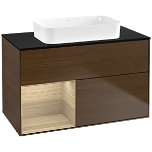 Villeroy und Boch Finion Waschtischunterschrank G652PCGN 100x60,3x50,1cm, Regal links Oak Veneer, Walnut veneer