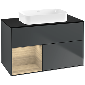 Villeroy und Boch Finion Waschtischunterschrank G652PCHG 100x60,3x50,1cm, Regal links Oak Veneer, Midnight Blue Matt Lacquer