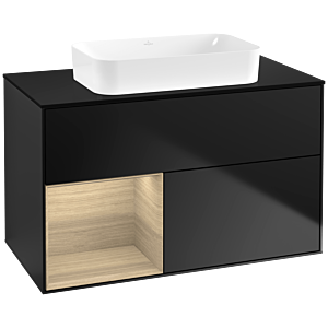 Villeroy und Boch Finion Waschtischunterschrank G652PCPD 100x60,3x50,1cm, Regal links Oak Veneer, Black matt lacquer