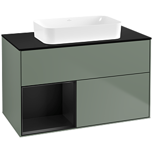 Villeroy und Boch Finion Waschtischunterschrank G652PDGM 100x60,3x50,1cm, Regal links Black matt lacquer, Olive Matt Lacquer