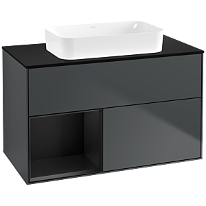 Villeroy und Boch Finion Waschtischunterschrank G652PDHG 100x60,3x50,1cm, Regal links Black matt lacquer, Midnight Blue Matt Lacquer