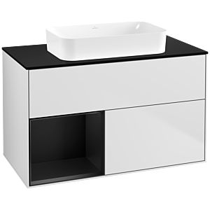 Villeroy et Boch Finion Villeroy et Boch G652PDMT 100x60.3x50.1cm, étagère gauche laqué noir mat, laqué blanc mat